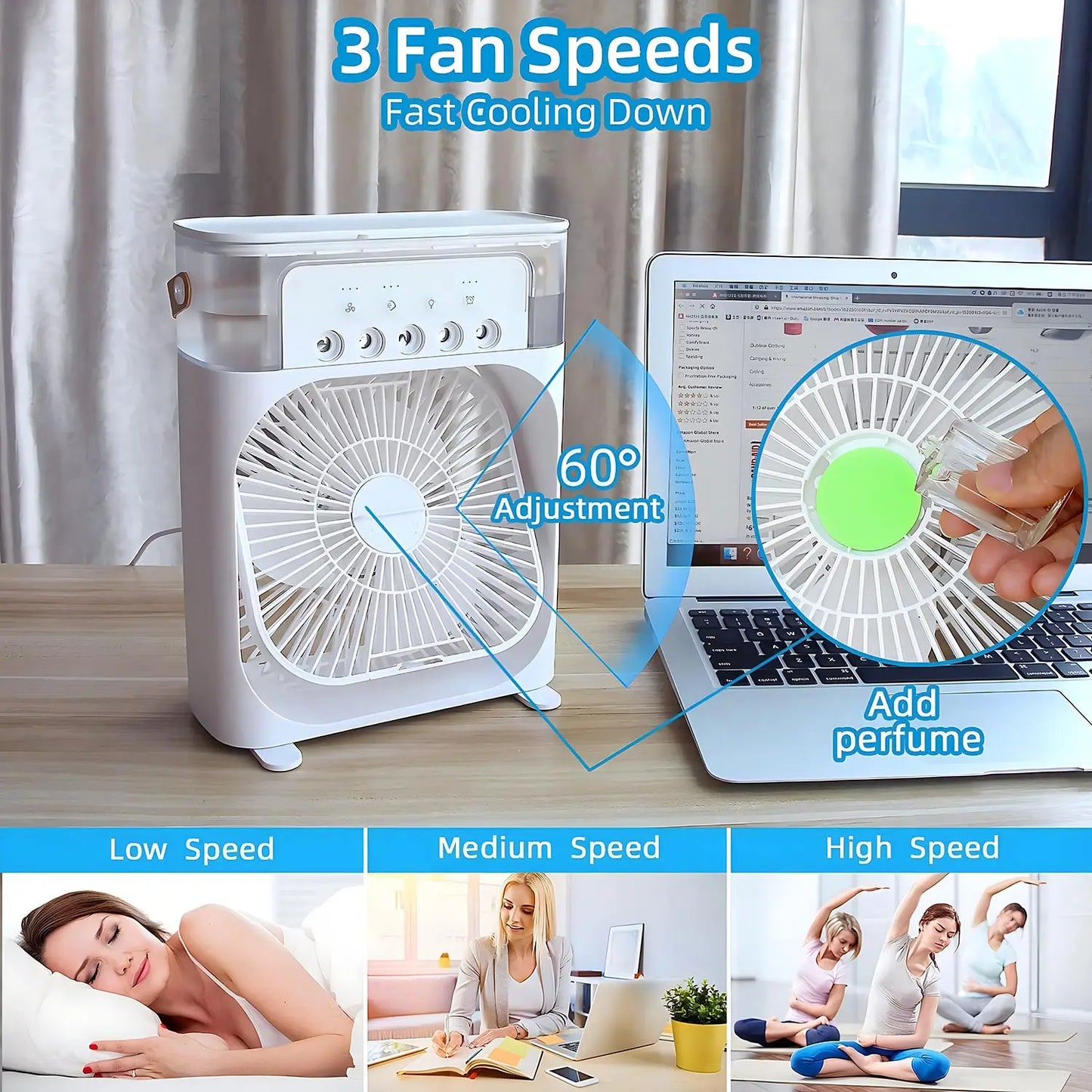 AirCooler Pro 3-in-1 Ventilator, Airconditioner en Luchtbevochtiger met LED Licht