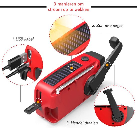 Noodradio met Zaklamp en Powerbank