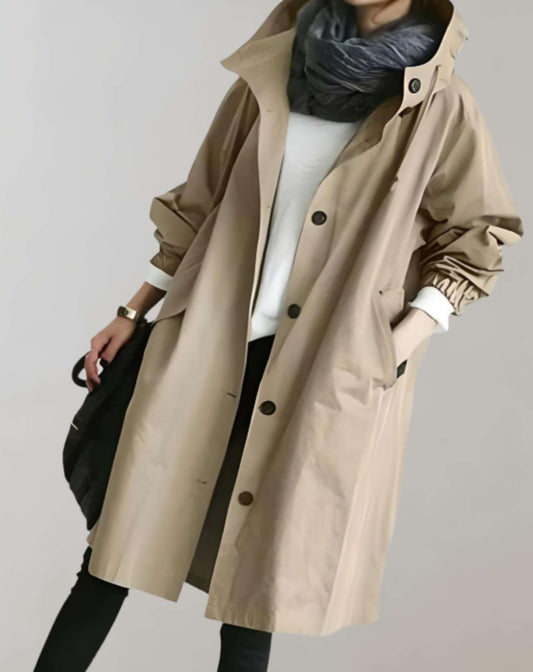 Waterdichte en warme trenchcoat met capuchon