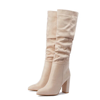 Suede Geplooide Knie-Hoge Laarzen